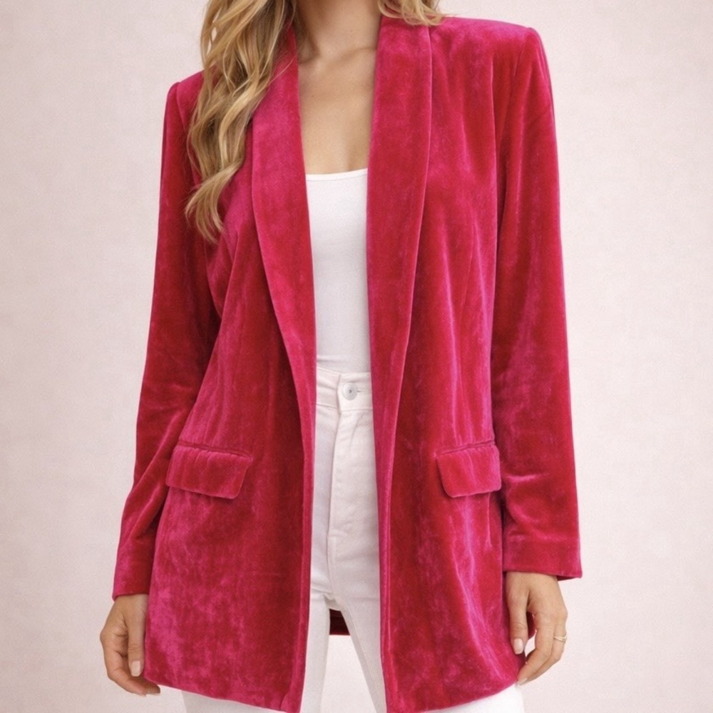 Velvet Blazer Women XS Pink Lagenlook Oversized Velour Jacket Romantic Glam